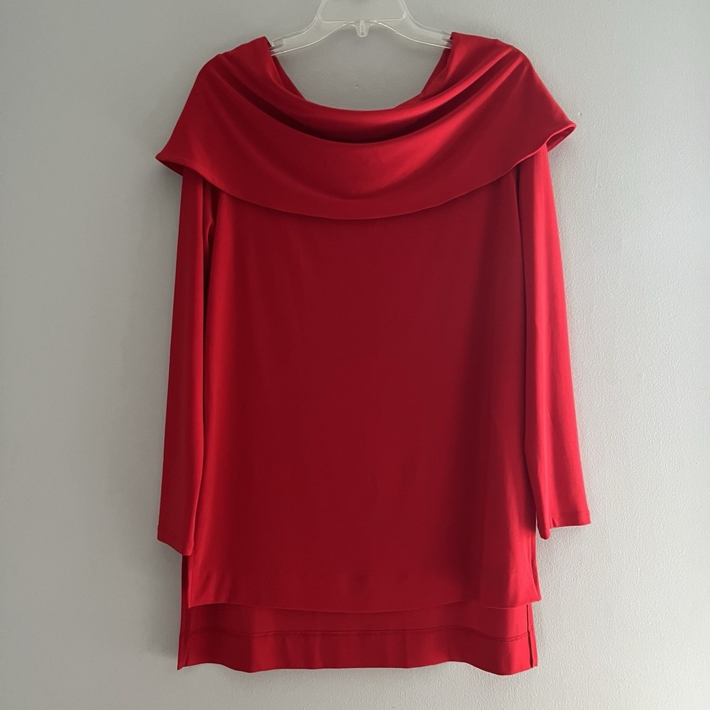 Joseph Ribkoff Off The Shoulder Tunic Top‎ Womens Size 10 Red Holiday Capsule